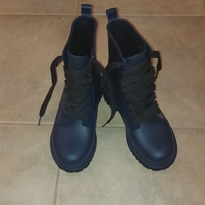Ladies/Girls Navy Blue Lace-Up Combat Boots